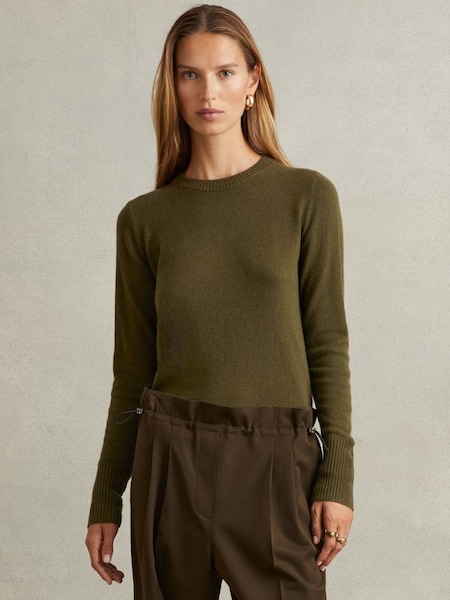Wool Blend Crew Neck Jumper with Cashmere in Khaki (E14720) | HK$1,480