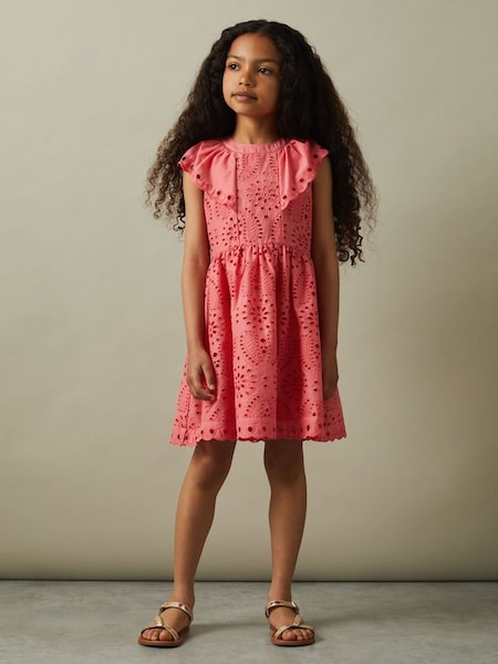 Junior Cotton Broderie Dress in Pink (E26396) | $120