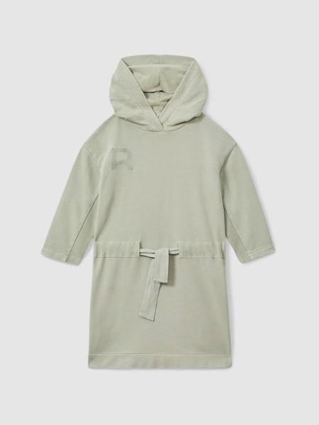 Teen Cotton Hooded Logo Dress in Sage (E26482) | $130