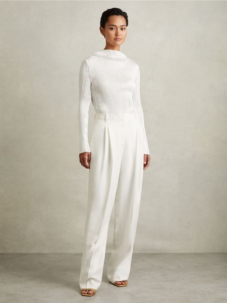 Double Pleat Wide Leg Tux Trousers in Cream (E28584) | HK$2,530