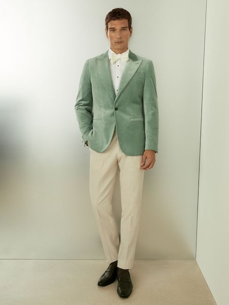 Cotton-Blend Velvet Blazer in Mint Green (E28595) | $515