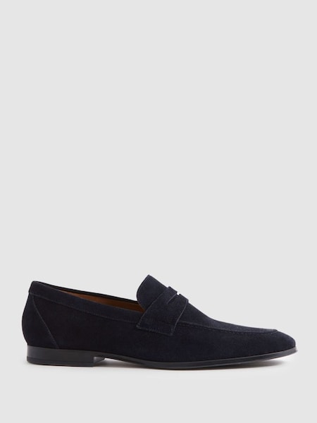 Suede Penny Loafers in Navy (E32225) | €245