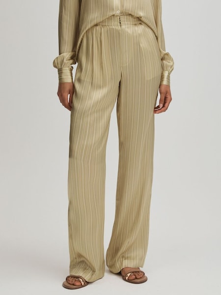 Garrett Olive Paige Silk Striped Wide Leg Trousers (E42838) | $645