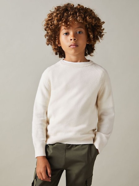 9-13 yrs Wool Blend Crew Neck Jumper in Off White (E45185) | €60