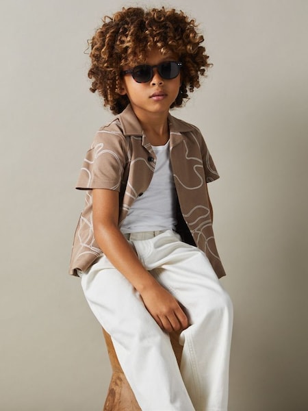 Junior 100% Cotton Jersey Embroidered Shirt in Taupe (E50672) | €29