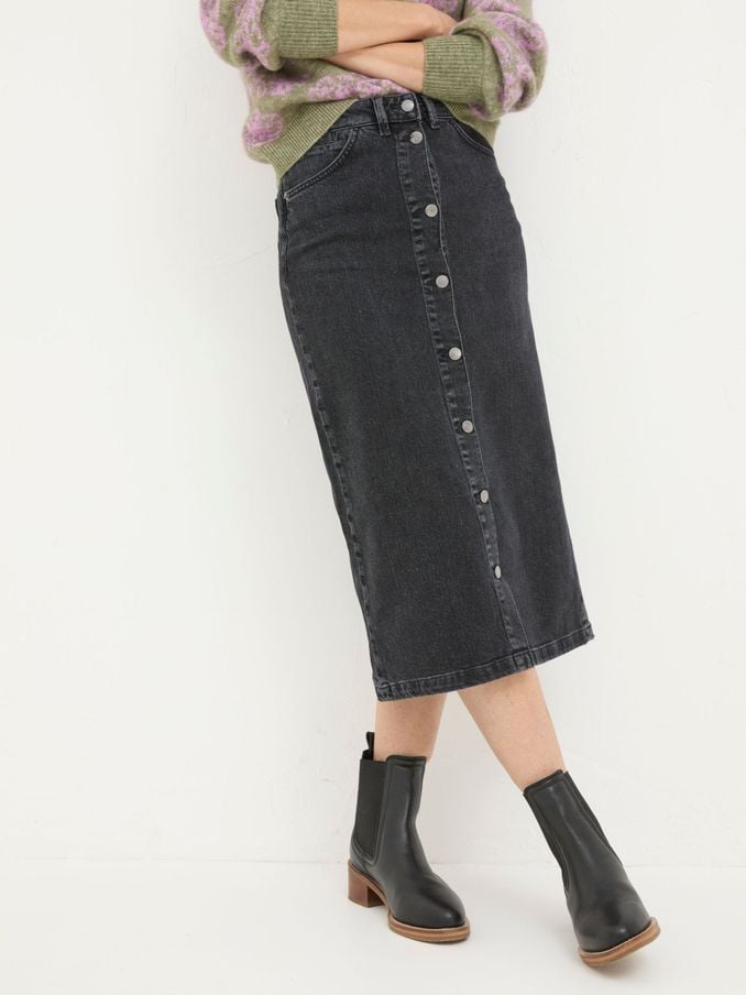 Navy cord skirt fat face top