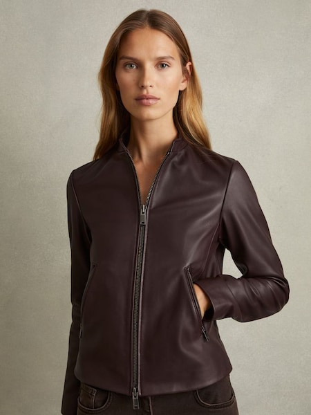 Allie Berry Leather Collarless Biker Jacket (E54481) | $540
