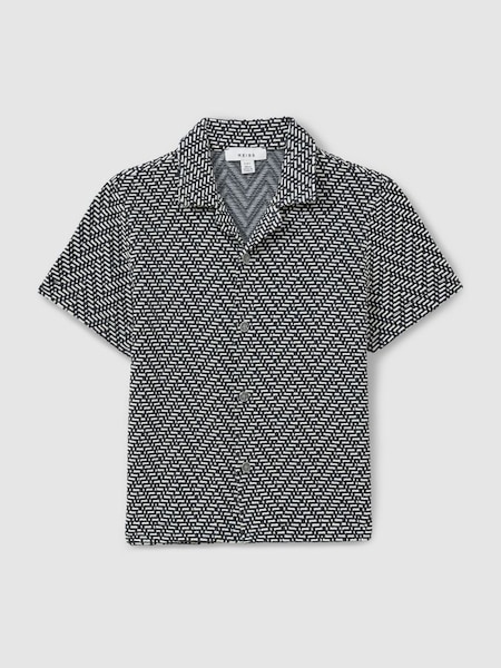 Jono Navy Zig-Zag Cuban Collar Shirt (E54495) | 55 €