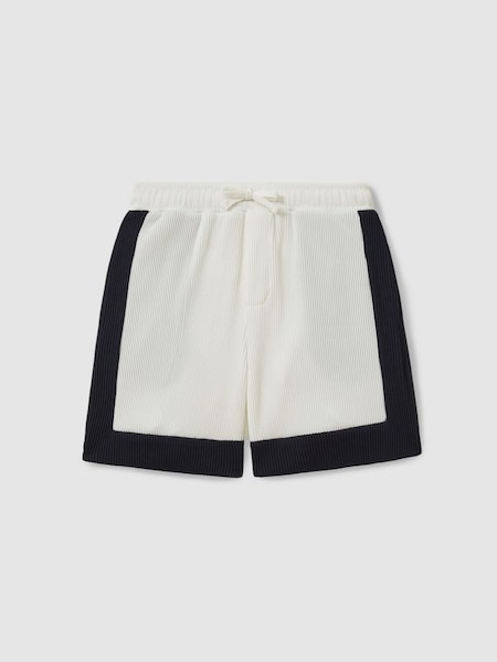 Shorts plissés à cordon de serrage color block, blanc optique / bleu marine Pico (E54505) | 50 €