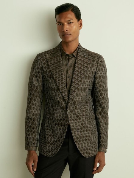 Monogram-Jacquard Twill Blazer in Chocolate Brown (E63741) | €425