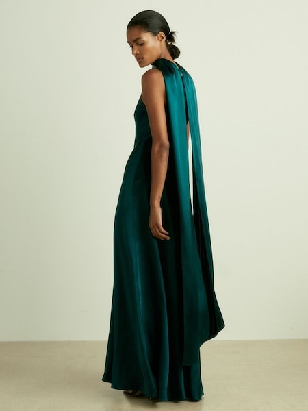 Petite Satin Cape Dress in Teal (E69273) | €495