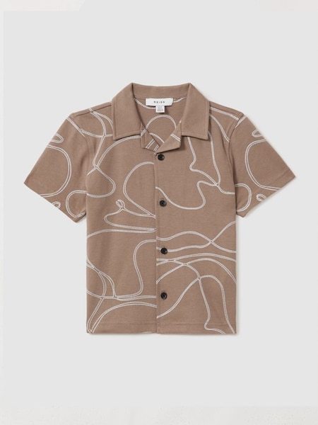 100% Cotton Jersey Embroidered Shirt in Taupe (E70174) | €60