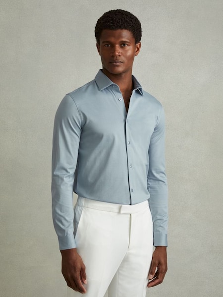 King Soft Blue Mercerised Cotton Jersey Shirt (E73462) | $125