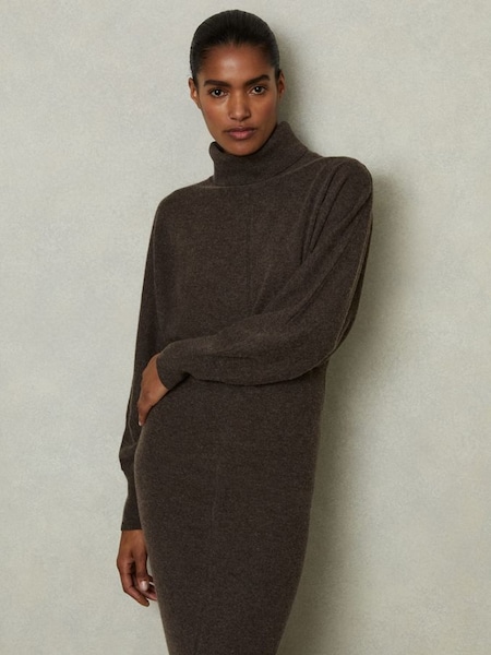 Wool Blend Blouson Sleeve Midi Dress in Chocolate (E78653) | €270