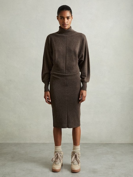 Petite Roll-Neck Knitted Midi Dress With Cashmere in Chocolate (E78655) | €270