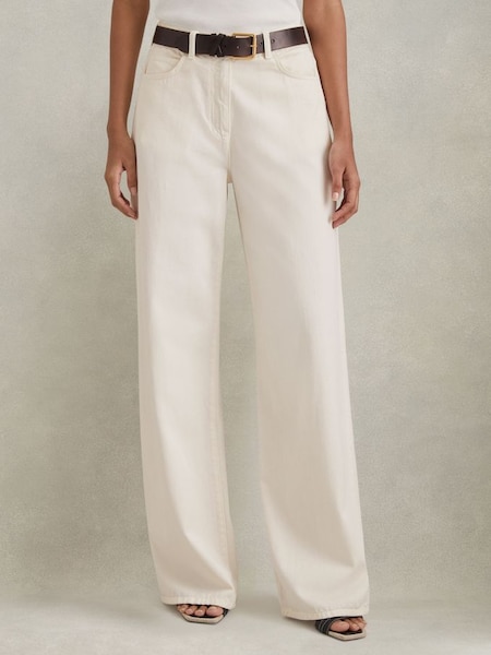 Petite Garment Dyed Wide Leg Trousers in Cream (E78662) | HK$2,080