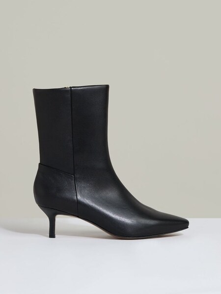 Leather Kitten-Heel Ankle Boots in Black (E78663) | US$385