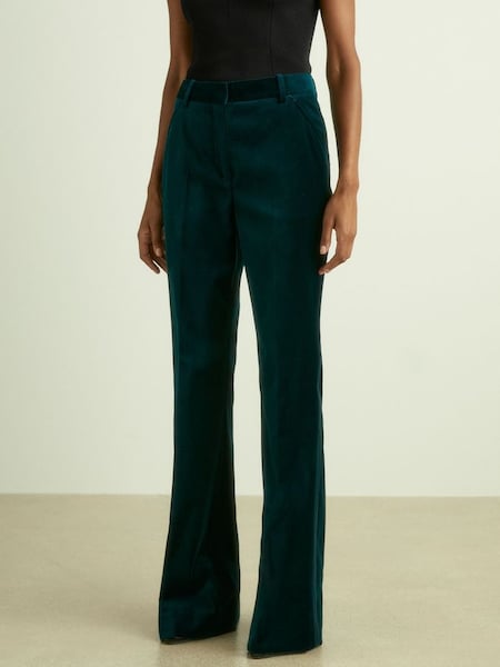 Velvet Flared Suit Trousers in Teal (E84208) | $290