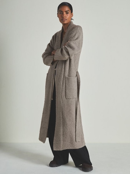 Reiss | Les 100 Ciels Bouclé Cardigan with Wool in Mink (E86673) | €285