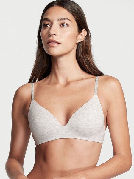 VS Snow Heather Grey Smooth Logo Strap Lightly Lined Non Wired T-Shirt Bra (K04954) | €22