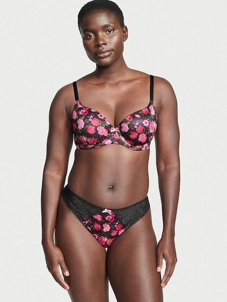 Black And Pink Rosey Floral Smooth Lightly Lined Demi Bra (K06439) | €22