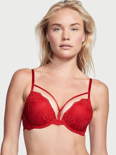 Lipstick Red Add 2 Cups Push Up Strappy Fishnet Lace Bra (K06504) | €27