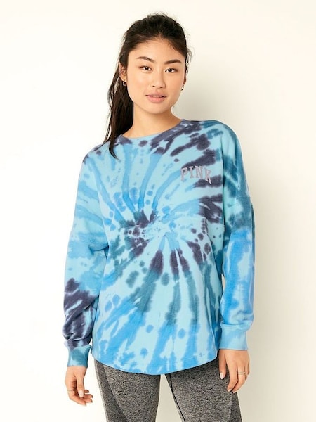 Light Sky Tye Dye Spiral Blue Fleece Long Sleeve Oversized Sweatshirt (K09845) | €33