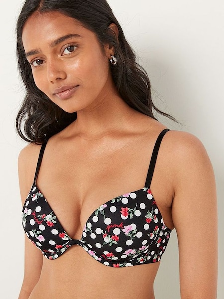 Pure Black Floral Dot Smooth Non Wired Push Up T-Shirt Bra (K10249) | €19.50