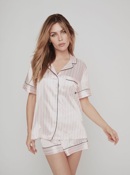 Pretty Blossom Iconic Stripe Pink Satin Short Pyjamas (K14996) | €75