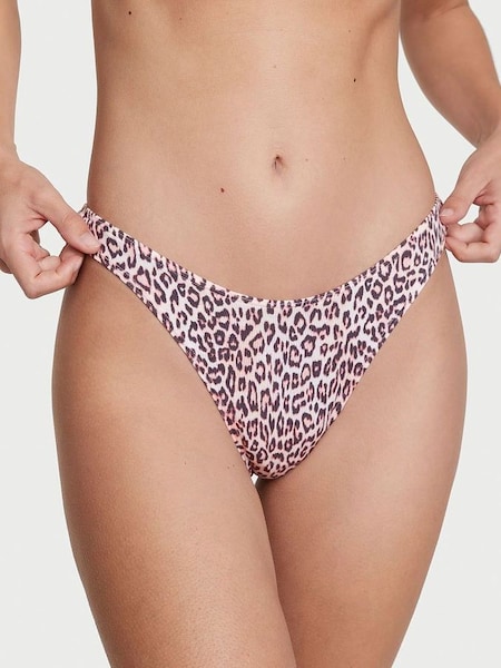 Purest Pink Leopard Print High Leg Scoop Thong Knickers (K23611) | €10.50