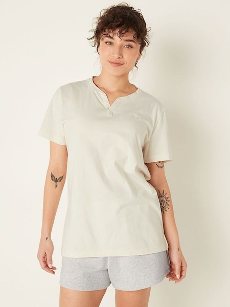 Cream V Neck Short Sleeve T-Shirt (K24506) | €15.50