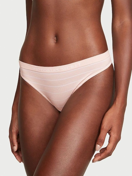 Purest Pink Clean Stripe Printed Seamless Thong Knickers (K24714) | €10.50