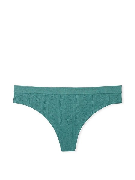French Sage Green Pointelle Seamless Thong Knickers (K30821) | €10.50