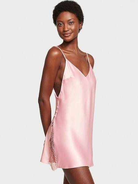 Pretty Blossom Pink Satin Plunge Button Slip Dress (K31932) | €56