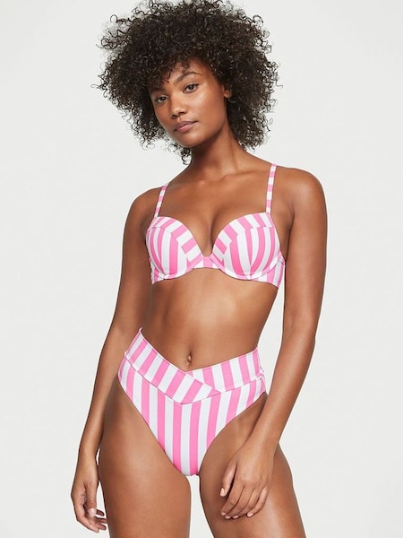 Pink Stripes High Waisted MixandMatch Crossover HighWaist Bikini Bottom (K34866) | €13.50