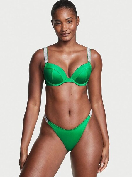 Verdant Green Brazilian Shine Strap Swim Bikini Bottom (K36876) | €22