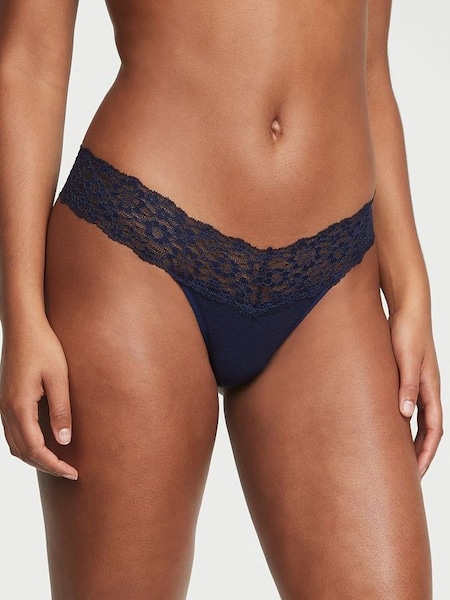 Noir Navy Blue Posey Lace Waist Thong Knickers (K42764) | €10.50