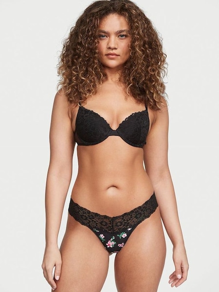 Black Meadow Floral Lace Waist Thong Knickers (K42778) | €10.50