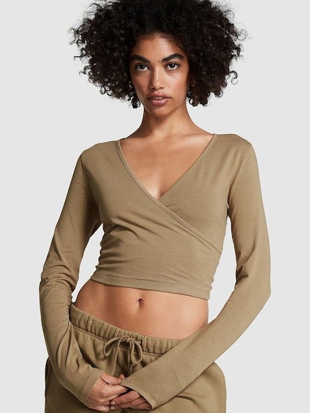 Dusted Olive Green Long Sleeve Wrap Top (K49767) | €9