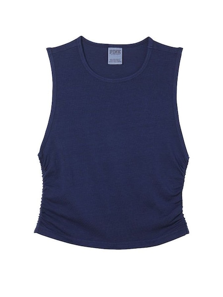 Midnight Navy Blue Ruched Side Crop Tank (K49857) | €9