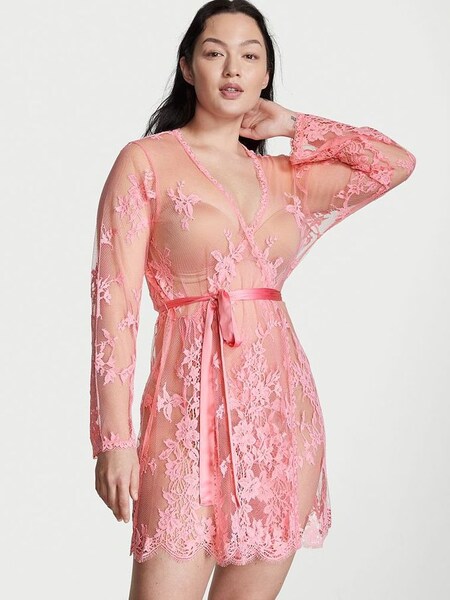 Pink Roses Sheer Lace Robe (K50264) | €56
