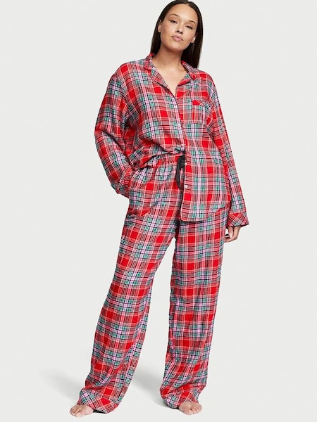 Lipstick Red Tartan Flannel Long Pyjamas (K52645) | €56