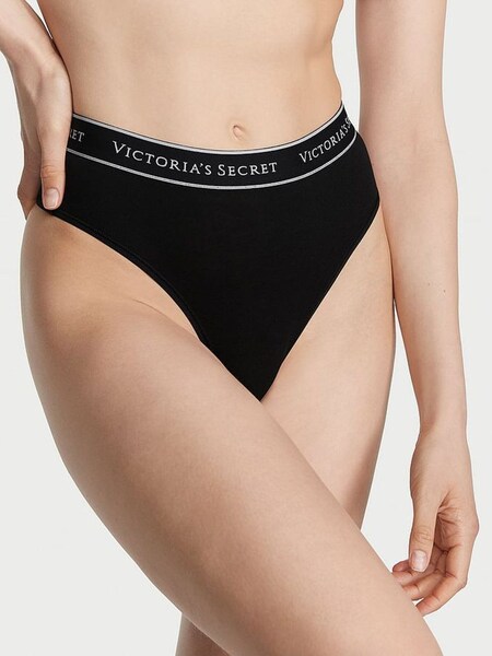 Black Logo High Leg Wide Side Thong Knickers (K52698) | €10.50