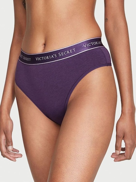 Valiant Purple Smooth Logo High Leg Wide Side Thong Knickers (K52711) | €10.50