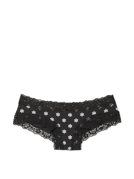 Black Snowflakes Posey Lace Trim Cotton Cheeky Knickers (K65191) | €4.50