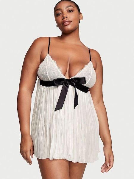 White Black Sheer Pleated Babydoll (K65272) | €56