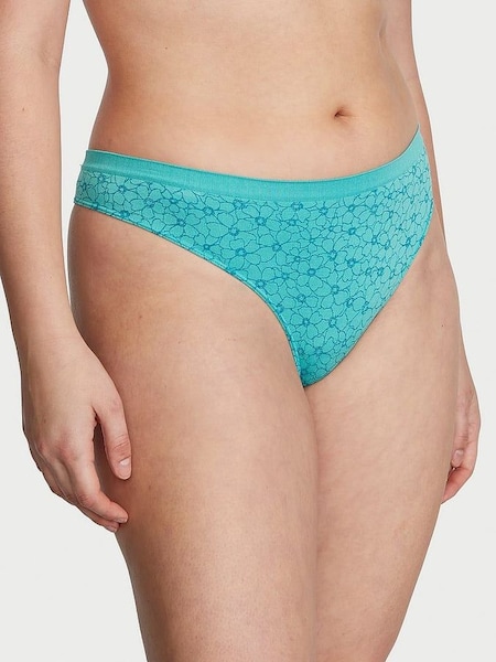 Aquarius Floral Outline Blue Printed Thong Seamless Knickers (K67634) | €10.50