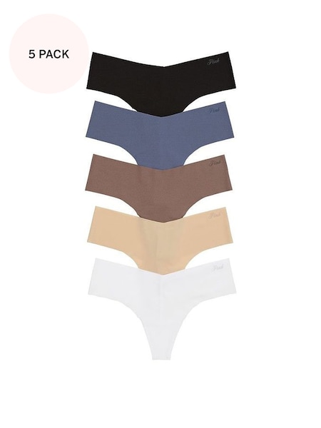 Black/Blue/Nude/White Thong No Show Multipack Knickers (K69548) | €29