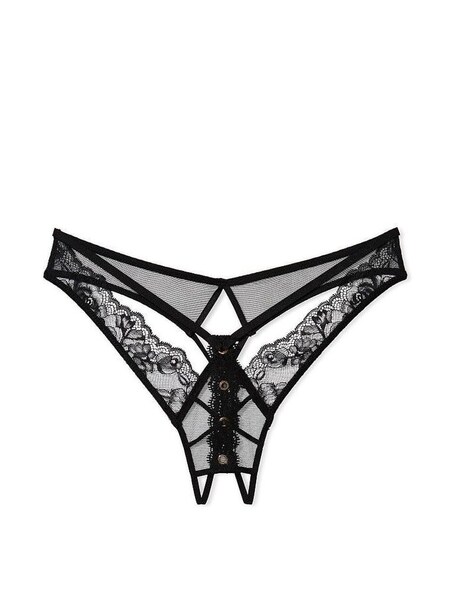 Black Crotchless Thong Eyelet Lace Knickers (K70188) | €20.50