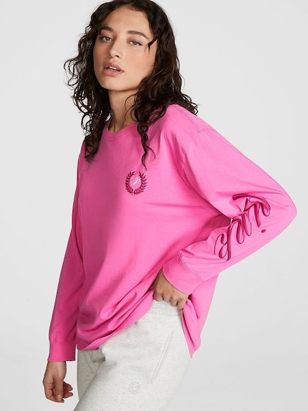 Sizzling Strawberry Pink Long Sleeve Oversized Campus T-Shirt (K71878) | €34